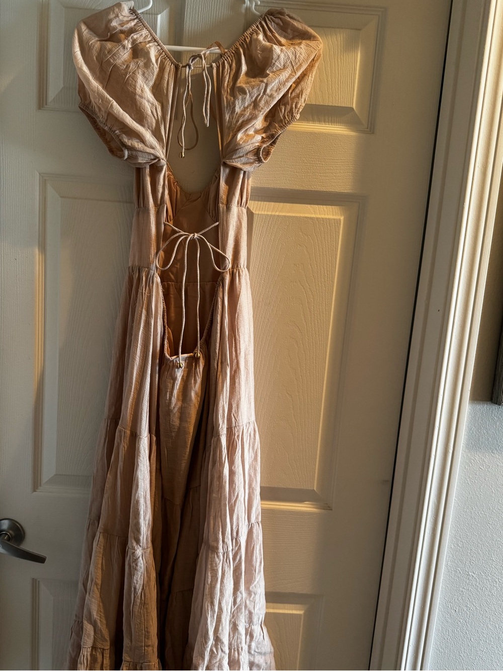 Romantic Beige Puff-Sleeve Maxi Dress - Picture 5 of 5